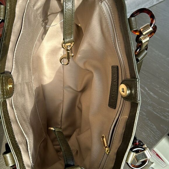 TALBOTS Soft Pebbled Leather Satchel Crossbody Shoulder Bag Olive Green Purse - Picture 11 of 16